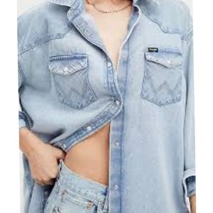 Wrangler Pearl Snap Button Western Rodeo Cowgirl Oversized Unisex Shirt Size XL